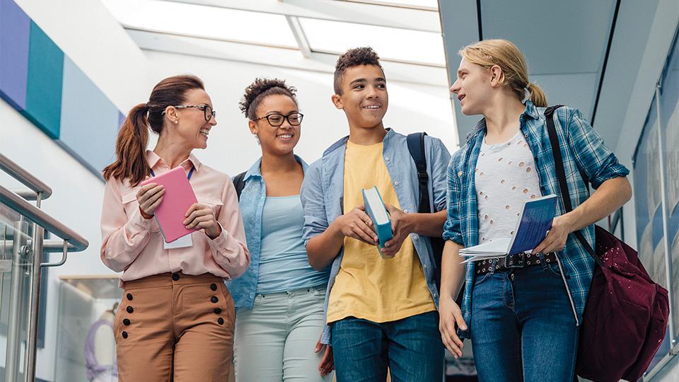 students in hallway